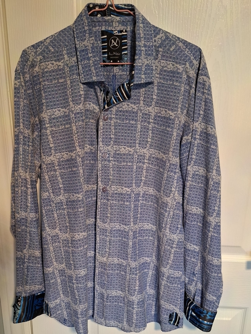Au Noir Men's Light Blue Patterned Shirt